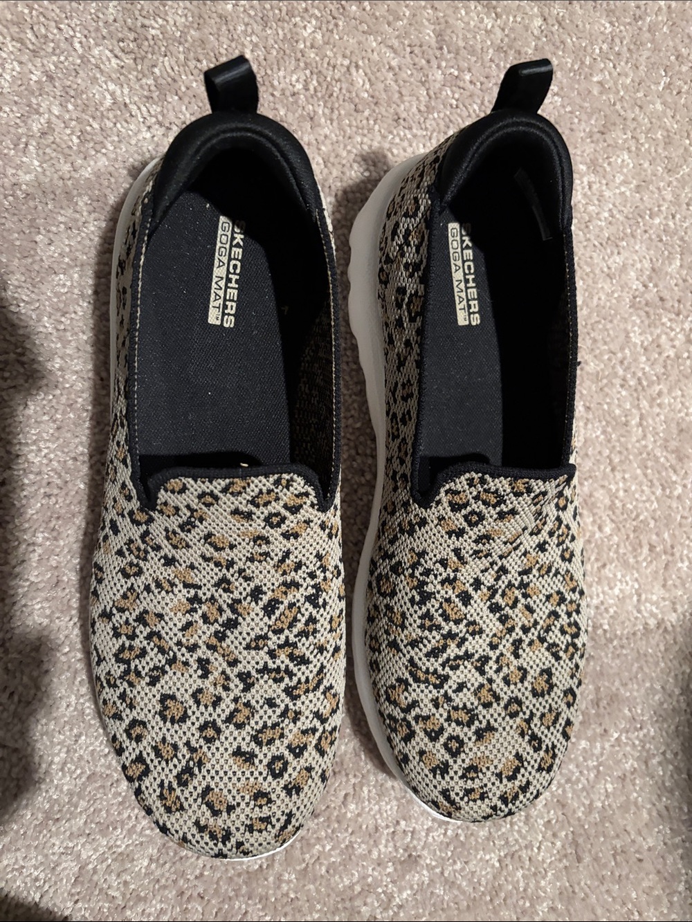 Skechers Slip-On Leopard Knit Sneakers - Black, Tan & Cream